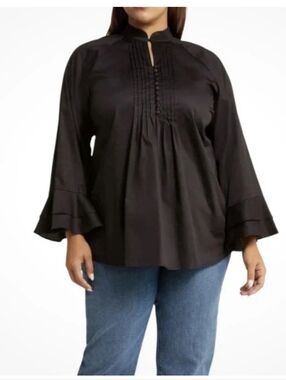 Harshman Women’s Nagisa Popover Black Blouse Size 3X Bell Sleeves